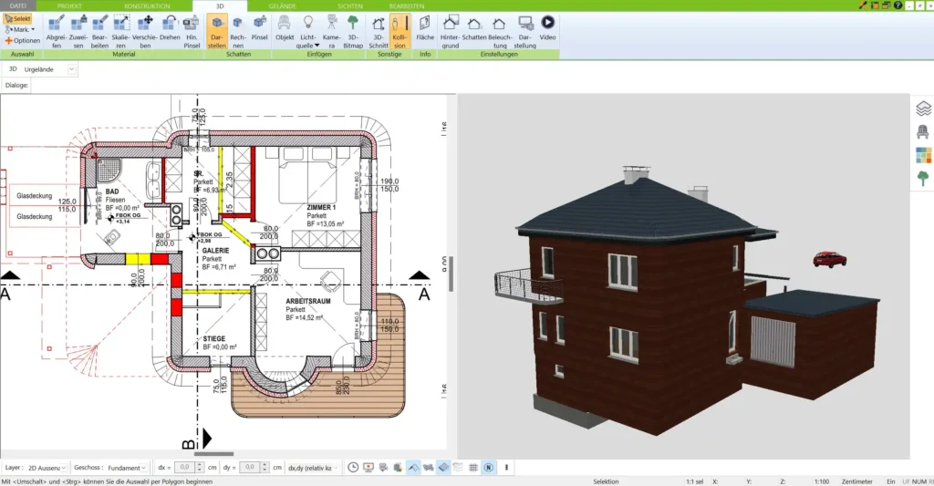 Vergleich von verschiedenen Raumaufteilungen durch die Layer-Funktion – Flexibles Planen in 2D und 3D