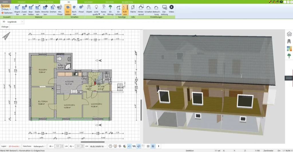 Virtueller Rundgang im 3D Architekt Einblicke in das geplante Atriumhaus aus verschiedenen Perspektive