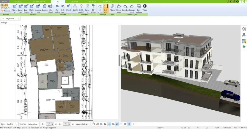 Visualisieren Sie den Flur als Teil der Wohnfläche mit der 3D Architekt Software von Immocado