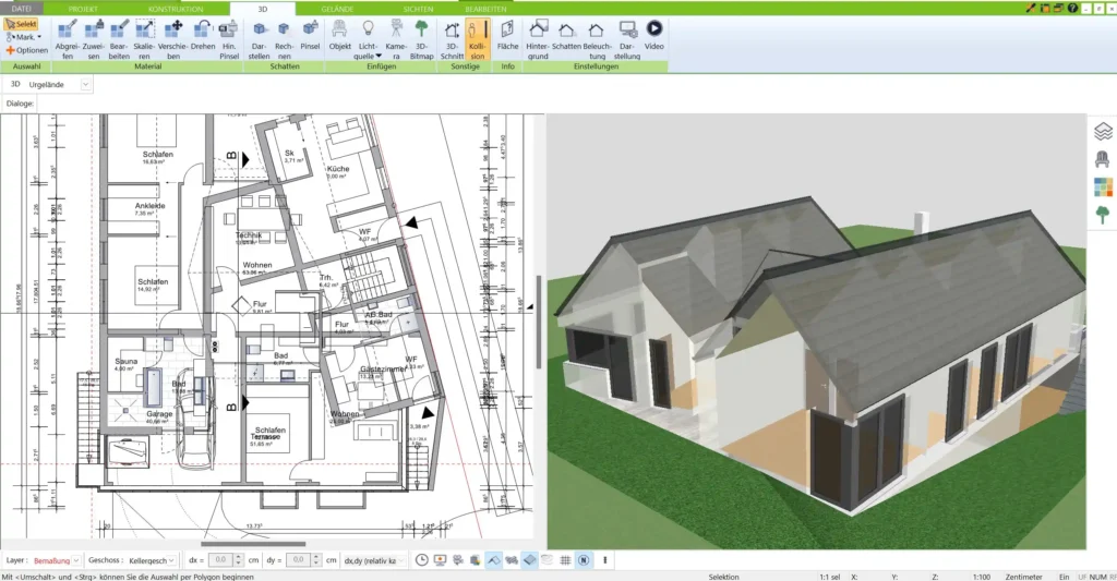 Visualisierung eines Zweifamilienhauses in 3D – Virtueller Rundgang mit der 3D Architekt Software