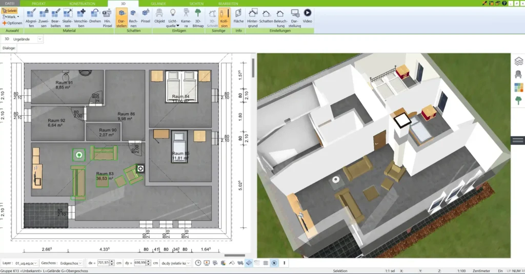 Visualisierung im 3D Architekt Die Ausrichtung der Wohnräume sorgt für maximale Nutzung des natürlichen Lichts