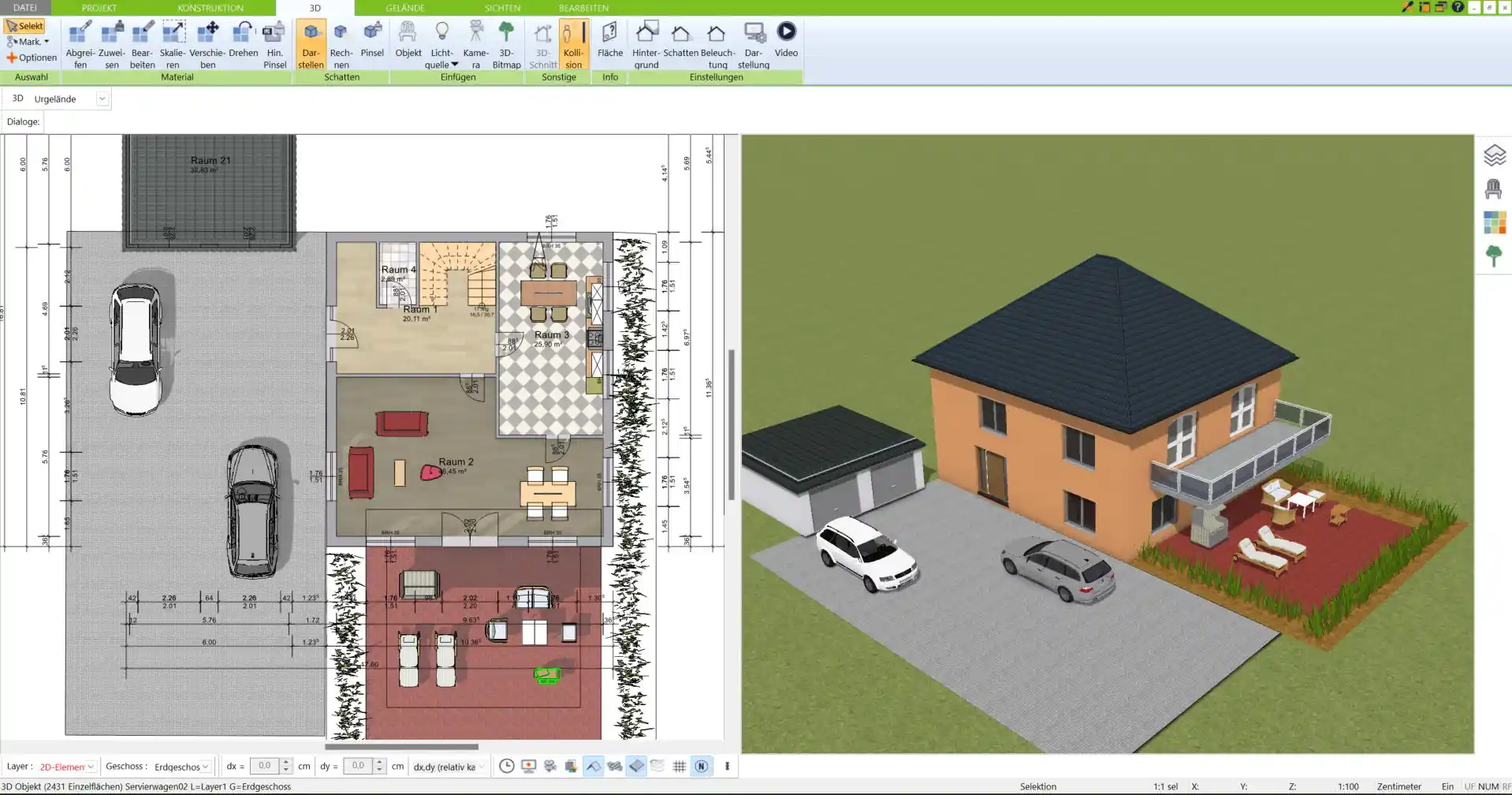 Beispiel eines energieeffizienten Grundrisses – erstellt mit dem 3D Architekt von Immocado.