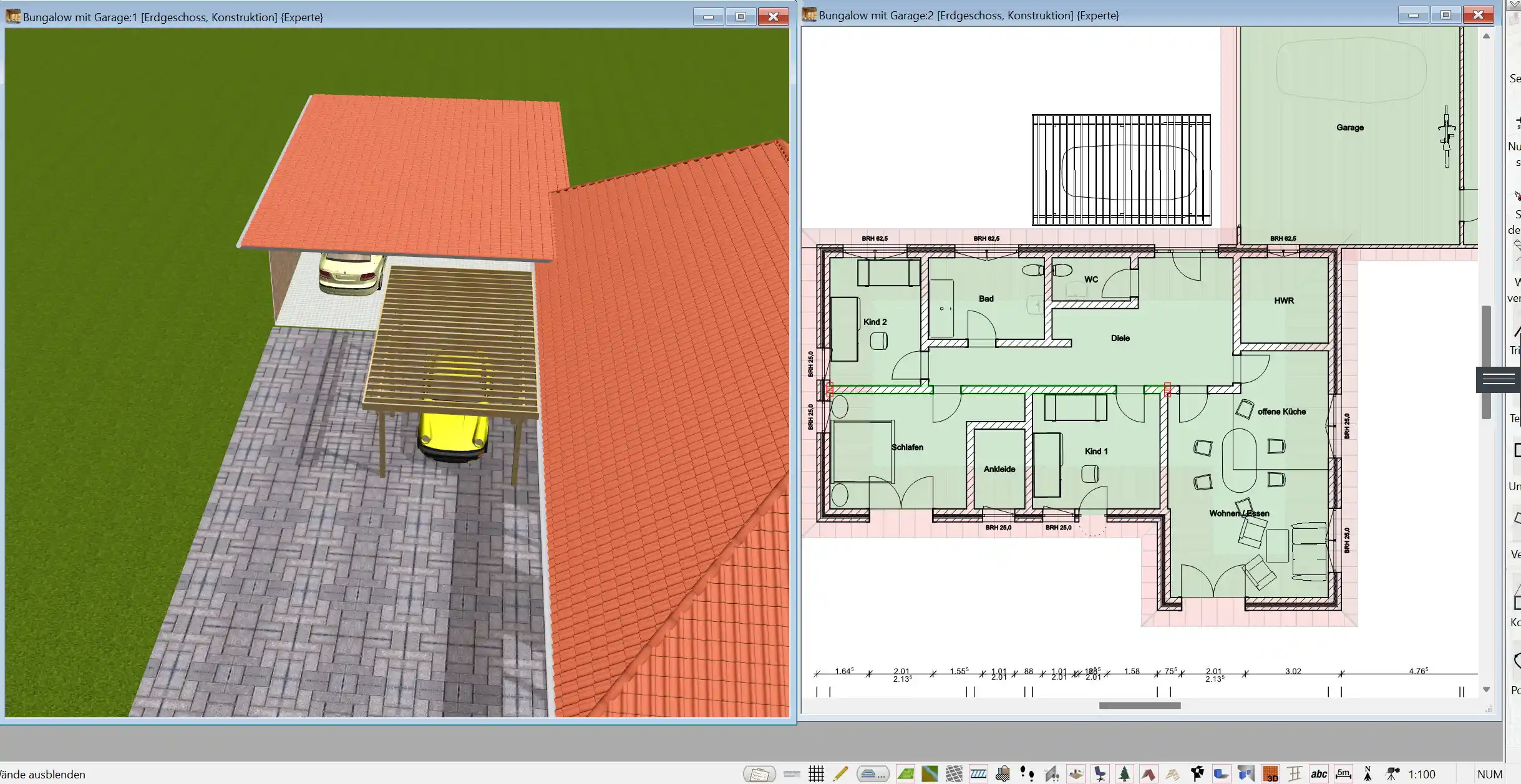 Detaillierte Visualisierung der Wohn- und Technikbereiche in der Immocado-Software