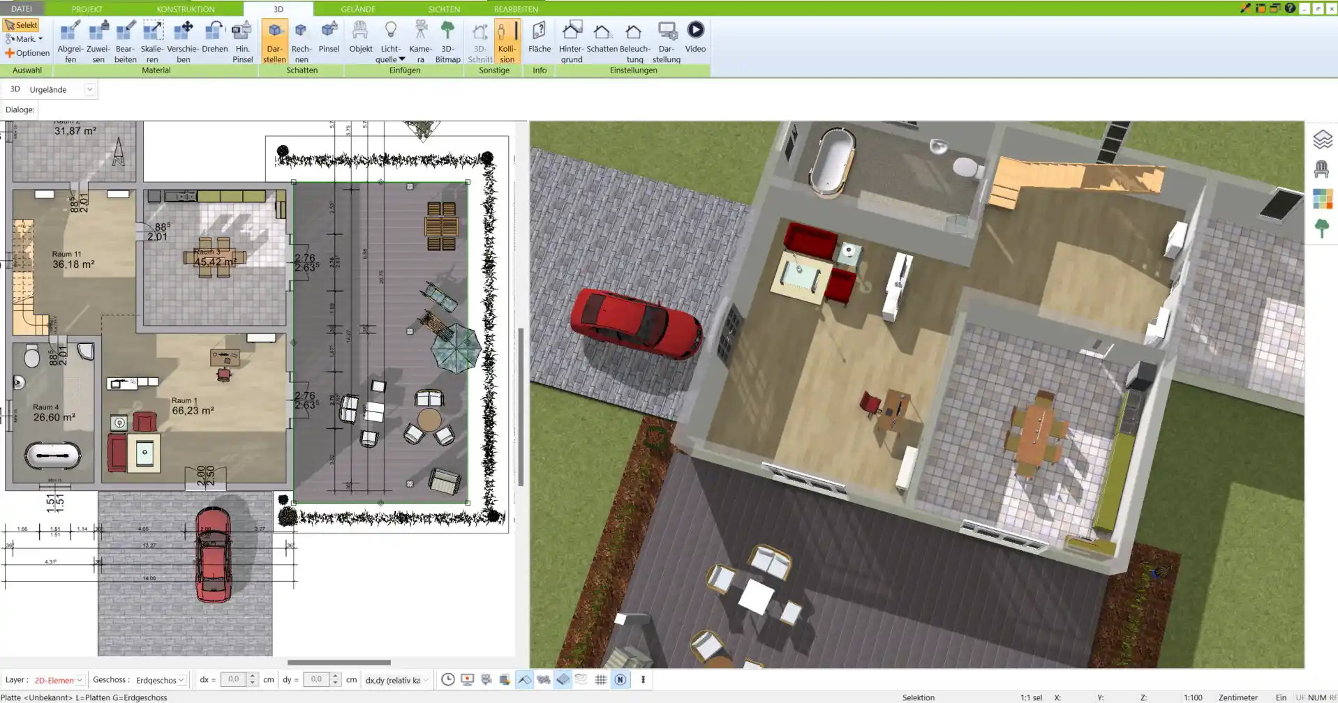 Detaillierter Innenraumplan eines autarken Hauses – mit energieeffizienten Lösungen, erstellt in der 3D-Architekt-Software von Immocado