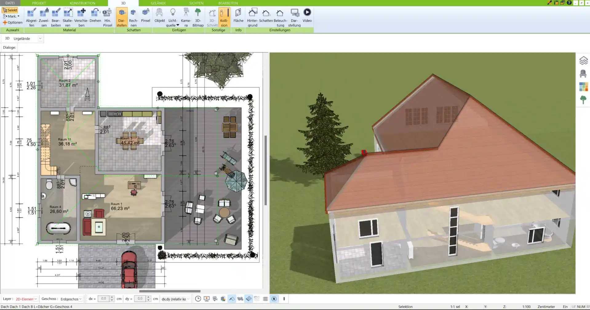 Dieser Grundriss wurde mit dem 3D Architekt von Immocado entworfen und zeigt eine optimale Raumaufteilung für minimalen Energieverbrauch