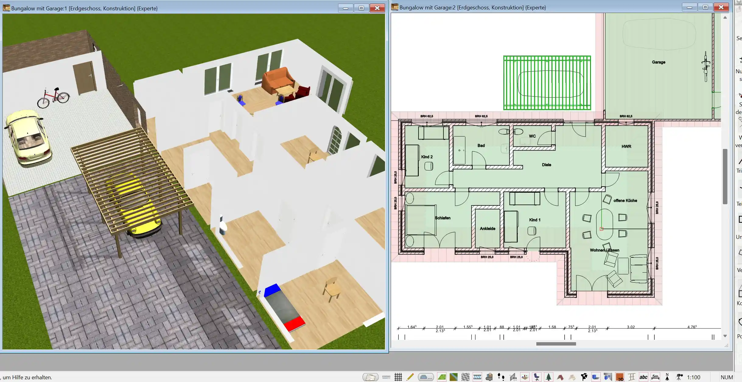 Ein Beispielgrundriss eines Singelhauses, erstellt mit dem 3D Architekt von Immocado