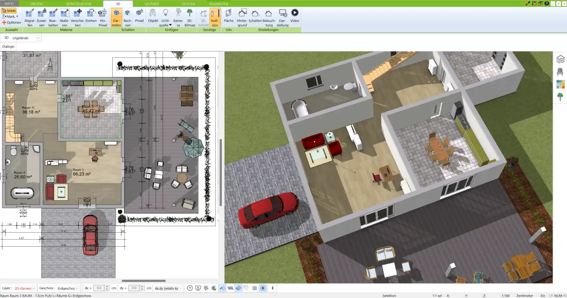 Großzügige Wellness-Badplanung, entworfen mit der 3D Architekt Software von Immocado – Whirlwanne, Dusche und mehr