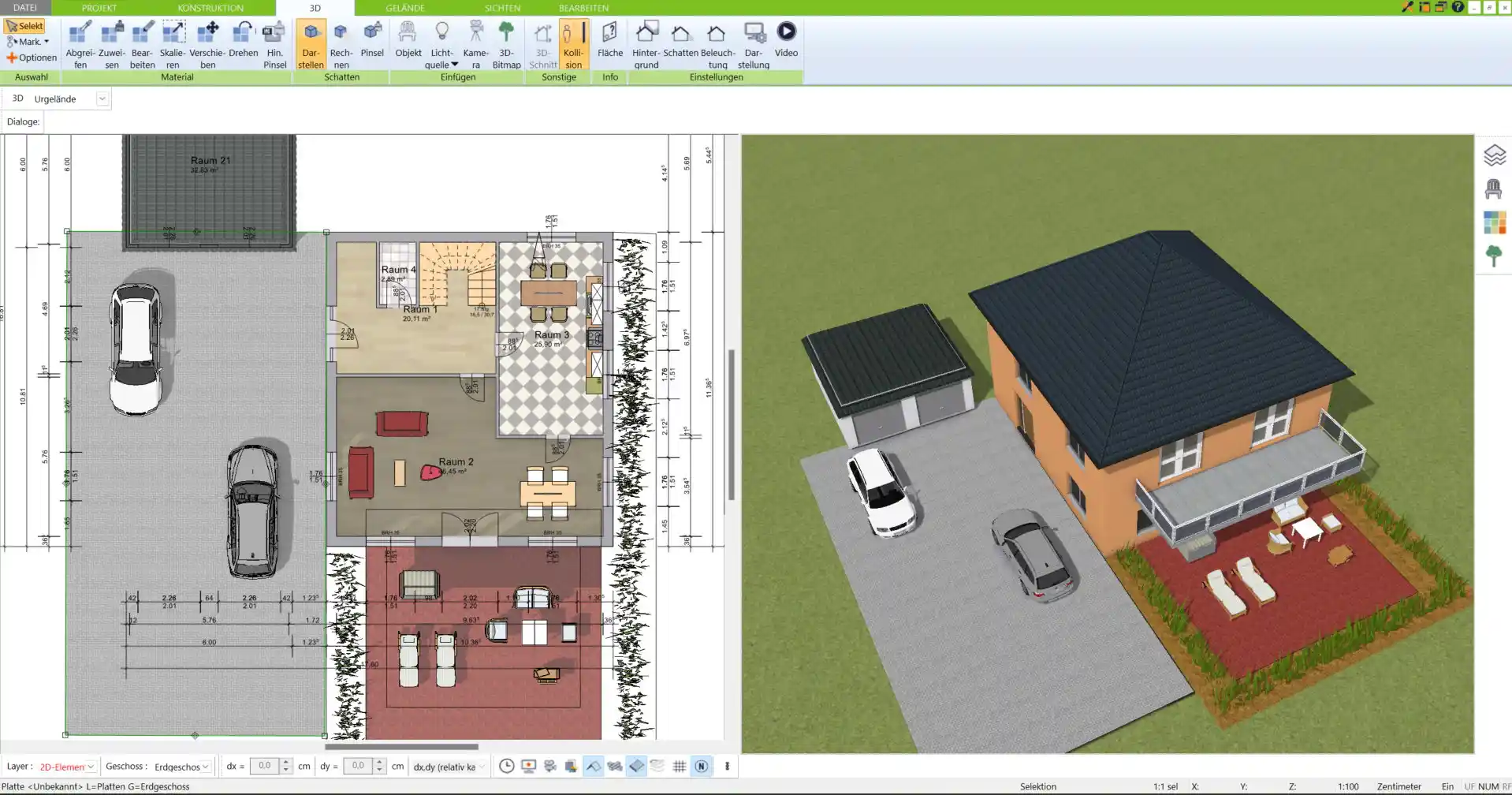 Grundriss eines Blockhauses – erstellt mit dem 3D Architekt von Immocado