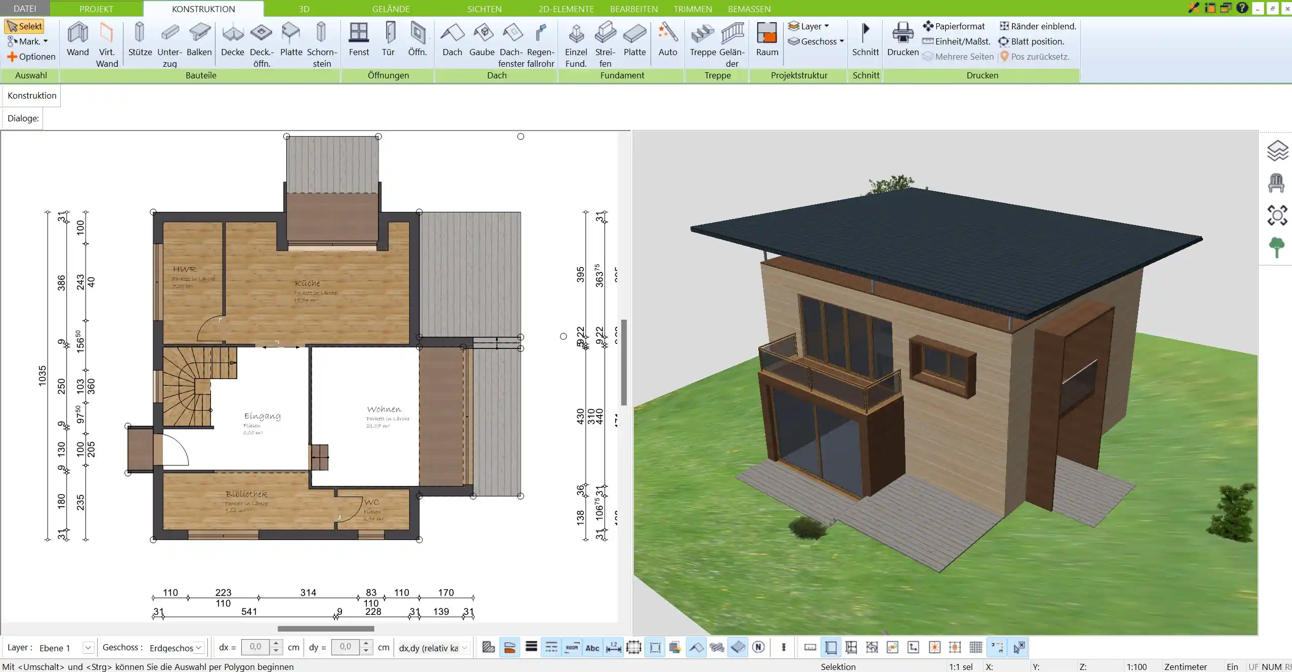 Grundriss eines Containerhauses mit dem 3D Architekt von Immocado