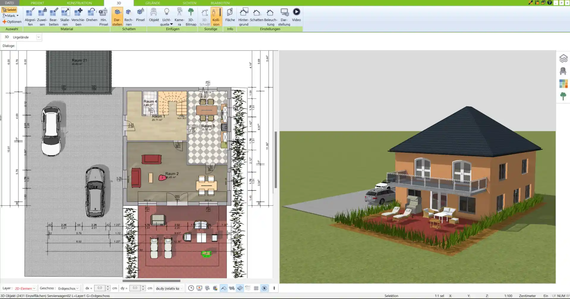 Grundriss eines Doppelhauses – Erstellt mit dem 3D Architekt von Immocado