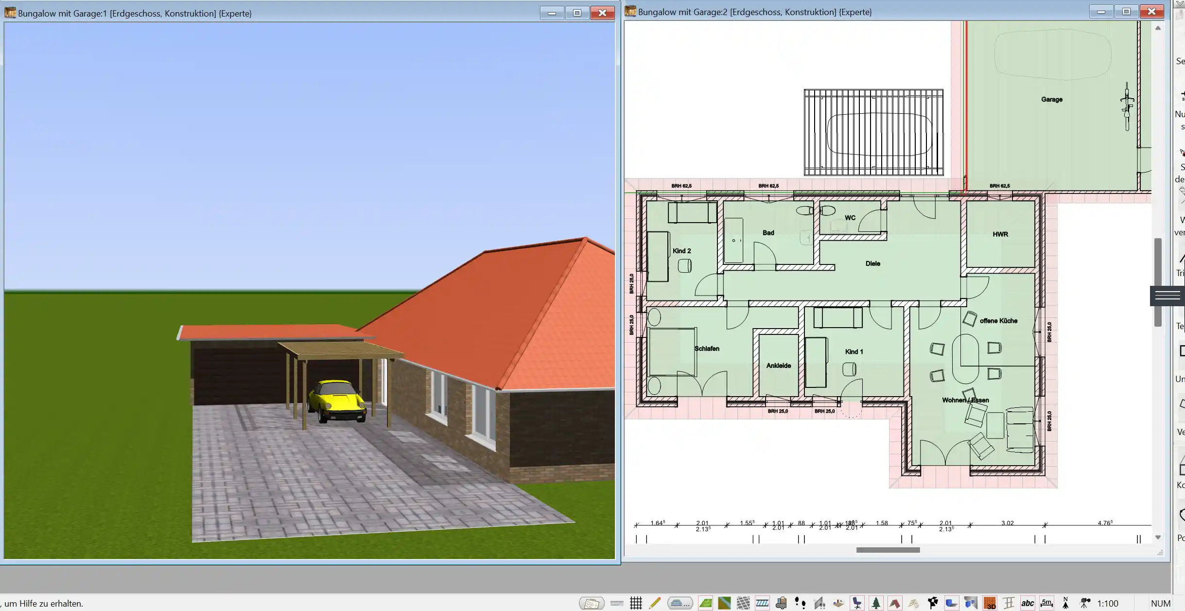 Grundriss eines barrierefreien Bungalows – Erstellt mit dem 3D Architekt von Immocado