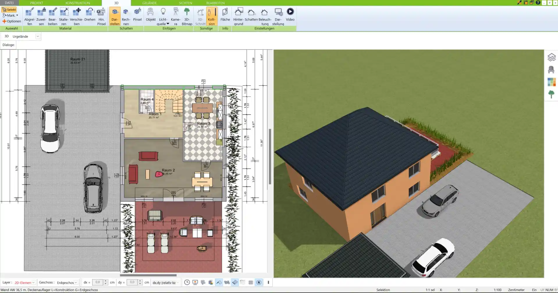 Grundrissplanung einer offenen Küche mit dem 3D-Architekt von Immocad