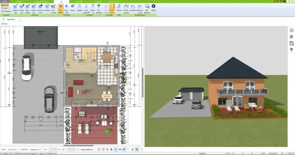 Grundrissplanung mit Immocado Detaillierte Ansicht eines professionellen Grundrisses, erstellt mit dem 3D Architekt von Immocado