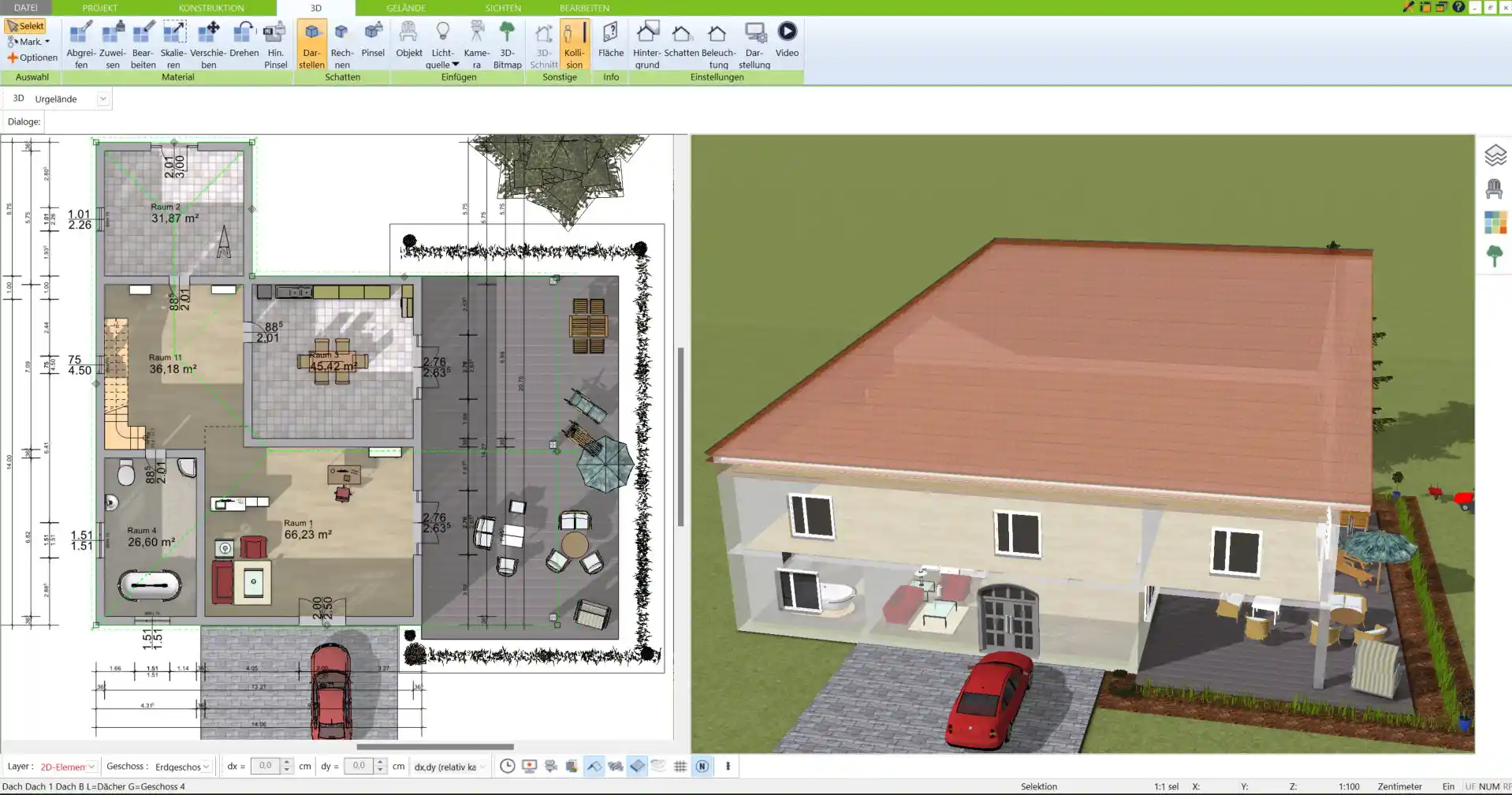 Innenansicht eines geplanten Erdkellers – realistische Darstellung von Regalen, Belüftung und Beleuchtung mit der 3D Architekt Software