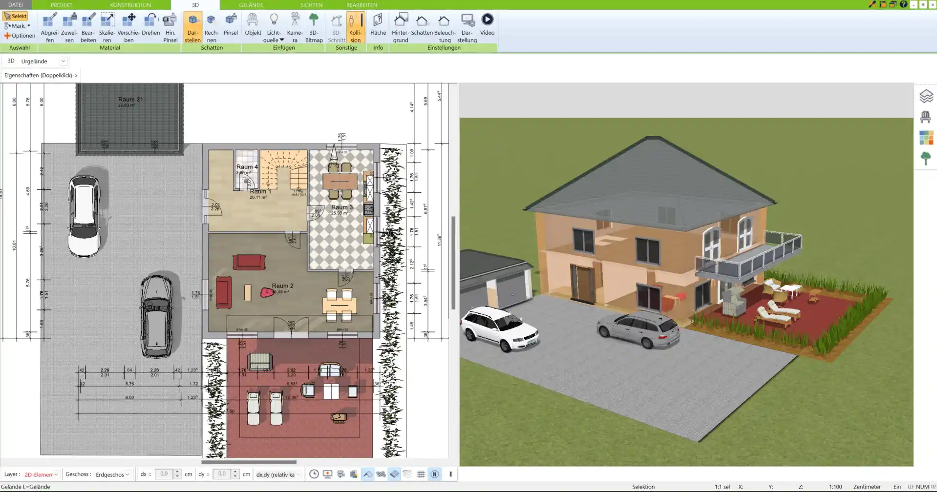 Kompletter Grundriss eines zweistöckigen amerikanischen Hauses – erstellt mit der Immocado Software