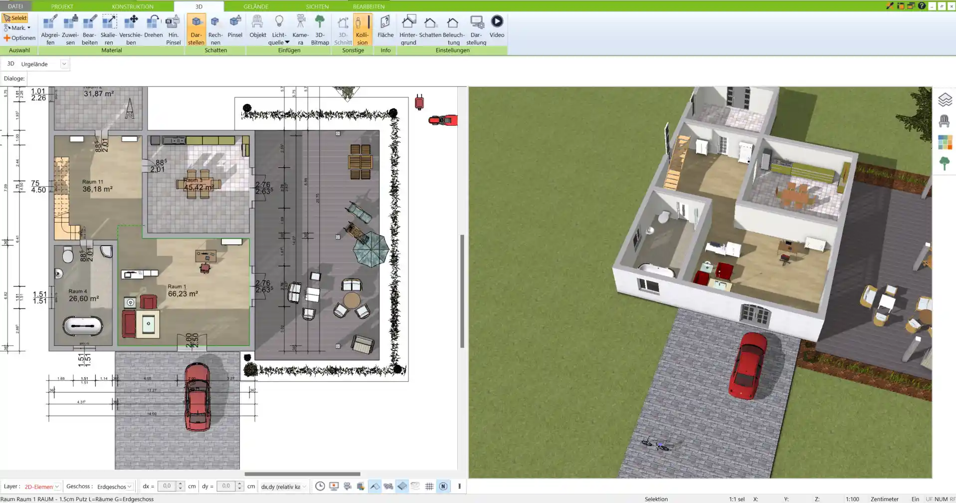 Mit der 3D Architekt Software von Immocado erstellter 2D-Grundriss – die Basis für eine detaillierte Badplanung