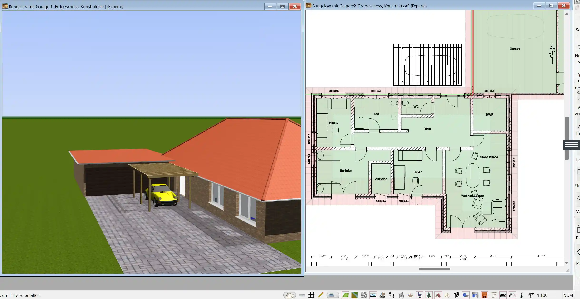 Mit der 3D-Architekt-Software von Immocado erstellter Grundriss einer modernen Veranda.