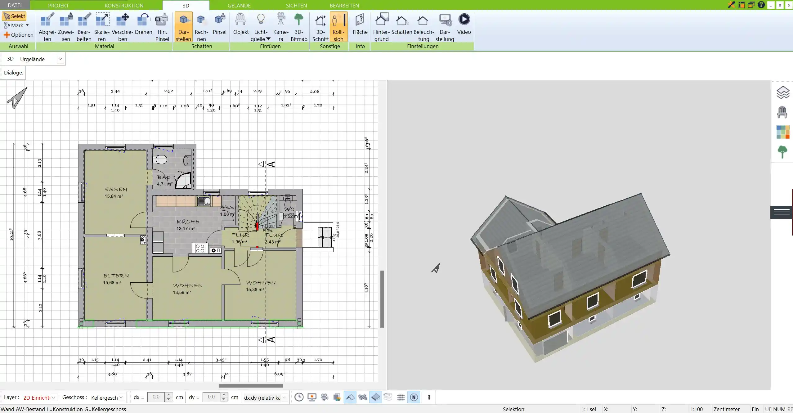 Nachhaltige Planung Beispiel eines Grundrisses für ein Ökohaus, erstellt mit der 3D Architekt Software von Immocado