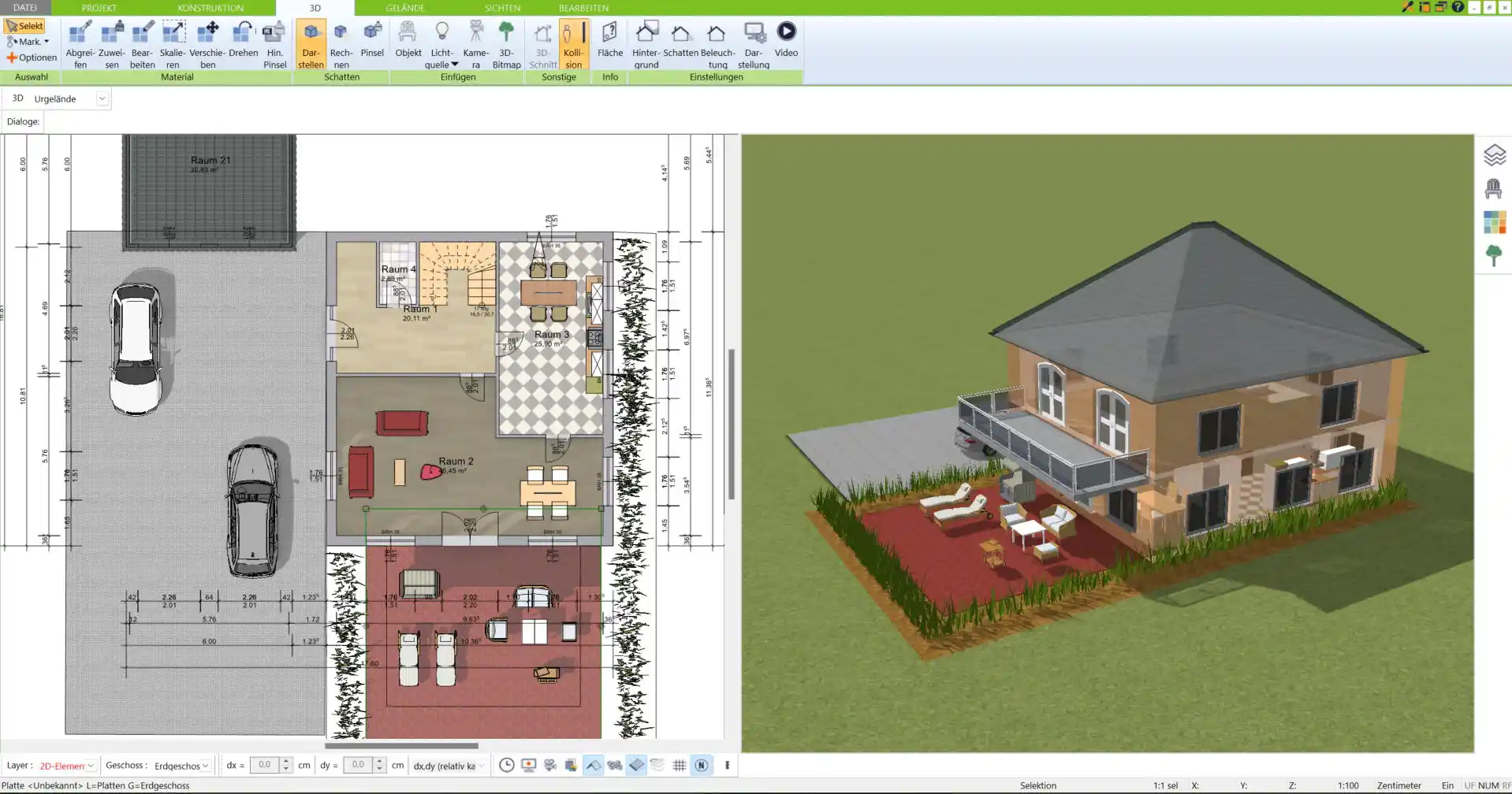 Nachhaltiges Wohnkonzept in 3D Komplettplanung eines Strohhauses mit der Immocado Software