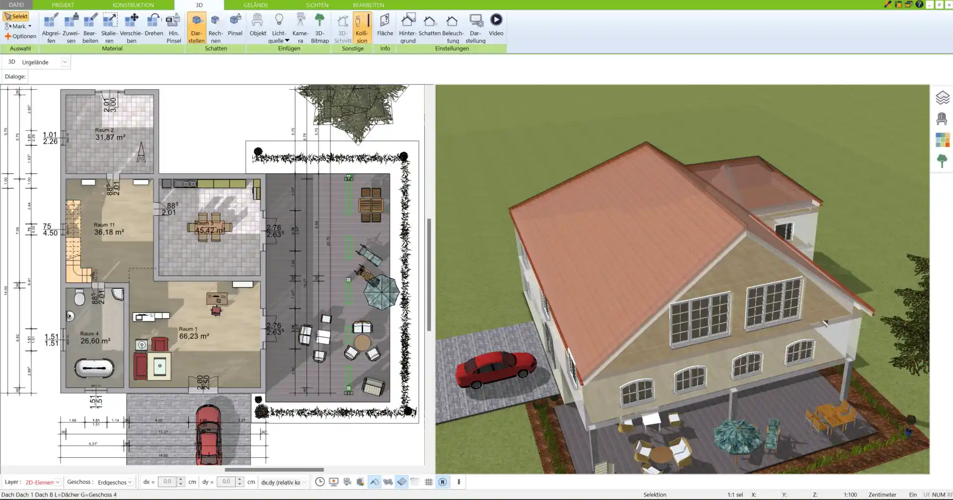 Planung von Außenbereichen und Gartenflächen, erstellt mit dem 3D Architekt