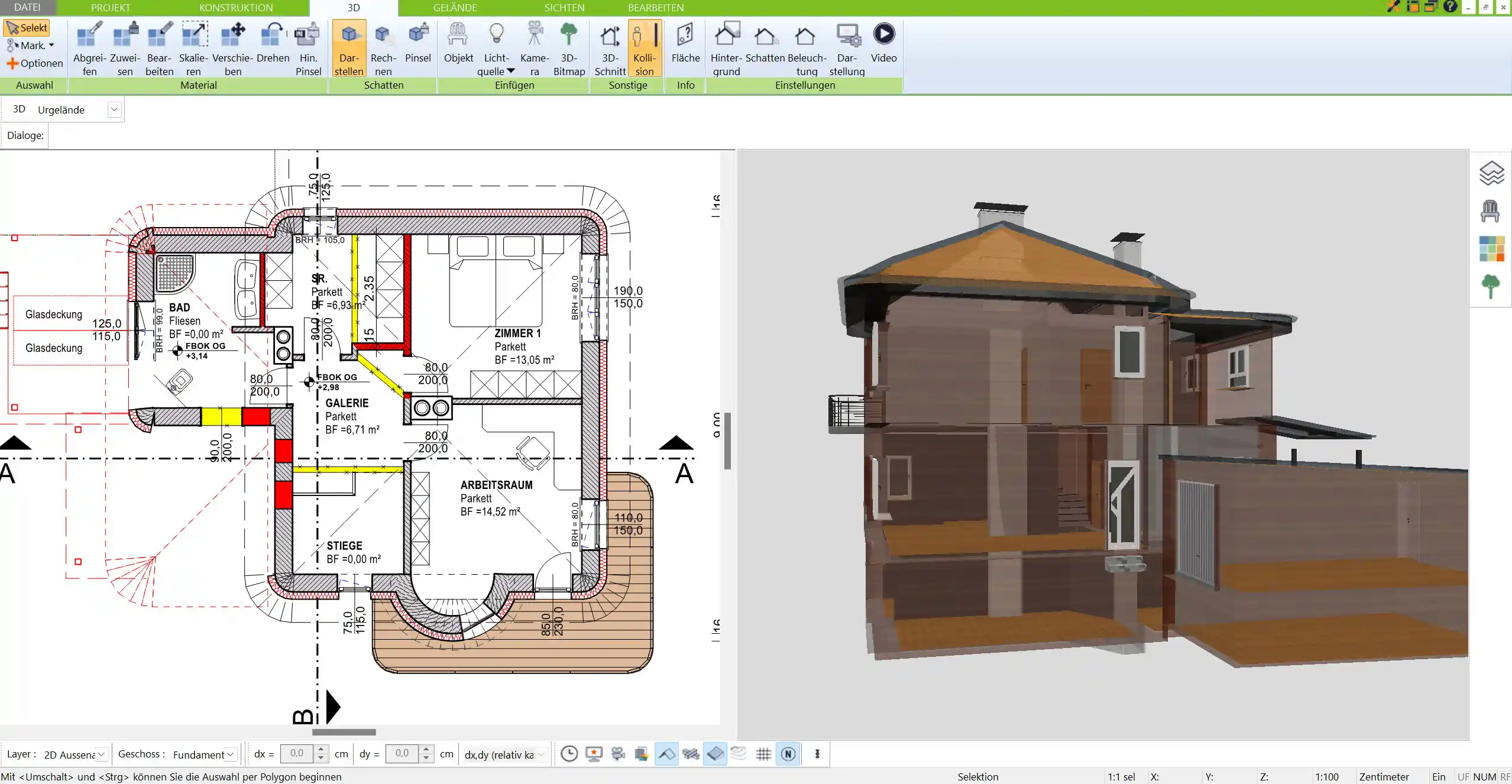 Professionelle Erker-Grundrissplanung mit der 3D-Architekt-Software von Immocado – präzise und detailgenau