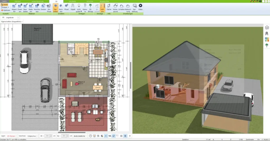 Raumaufteilung für Schlafen, Spielen und Lernen mit der 3D Architekt-Software geplant