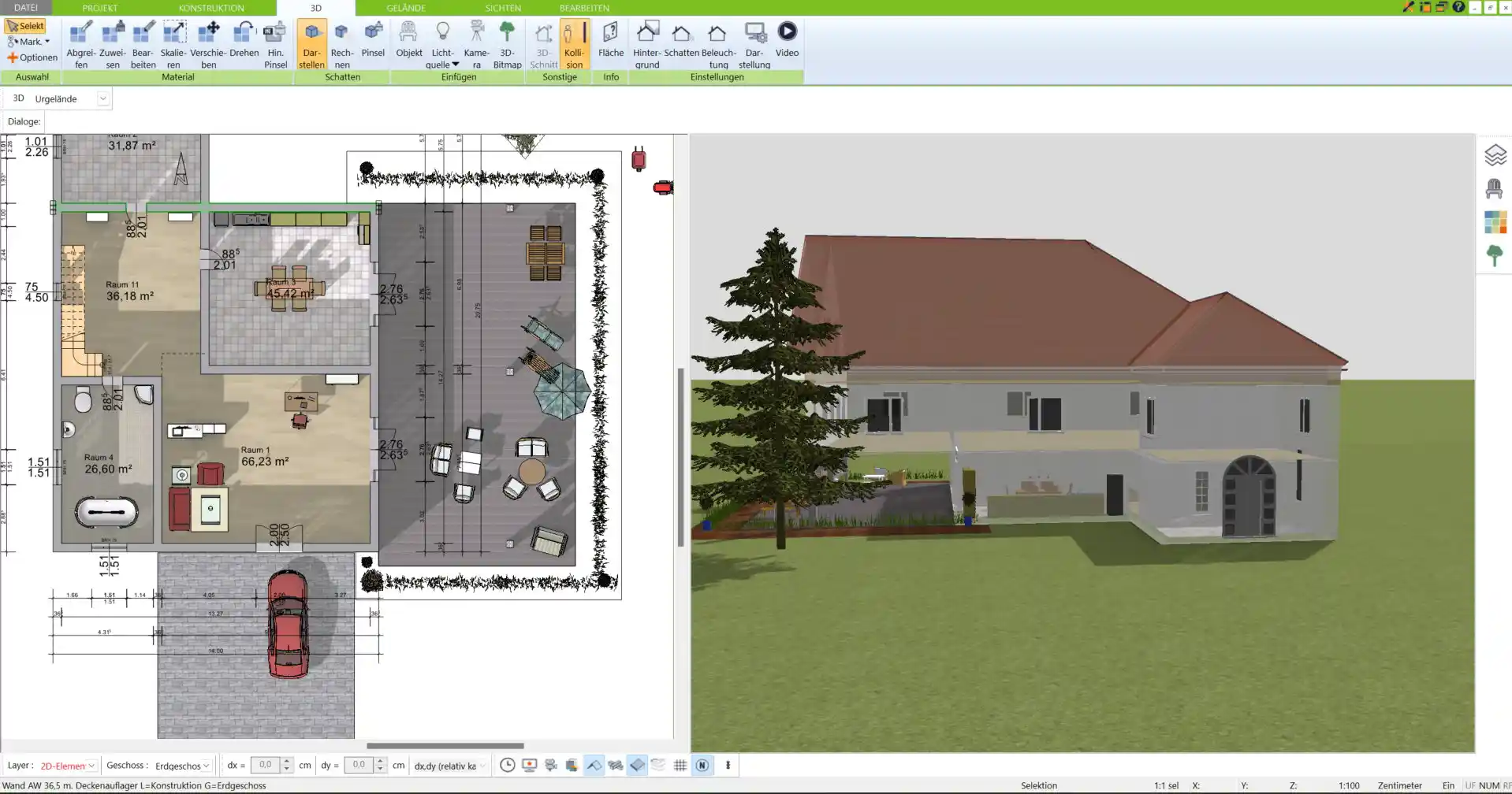 Realistisches Endergebnis der Pergola-Planung, erstellt mit dem 3D Architekt.