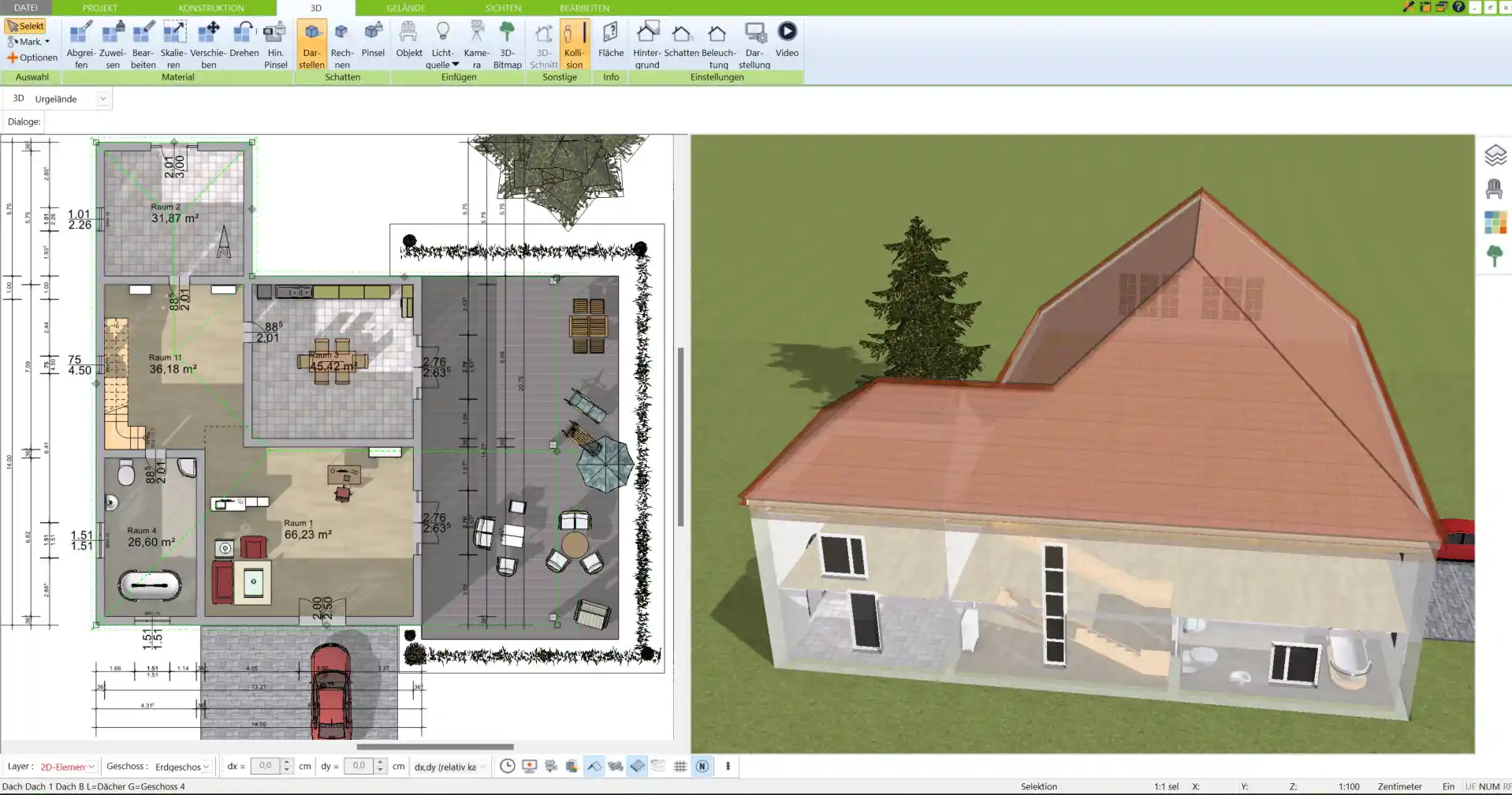 Virtuelle Außenansicht eines Plusenergiehauses – entwickelt mit der Planungssoftware von Immocado