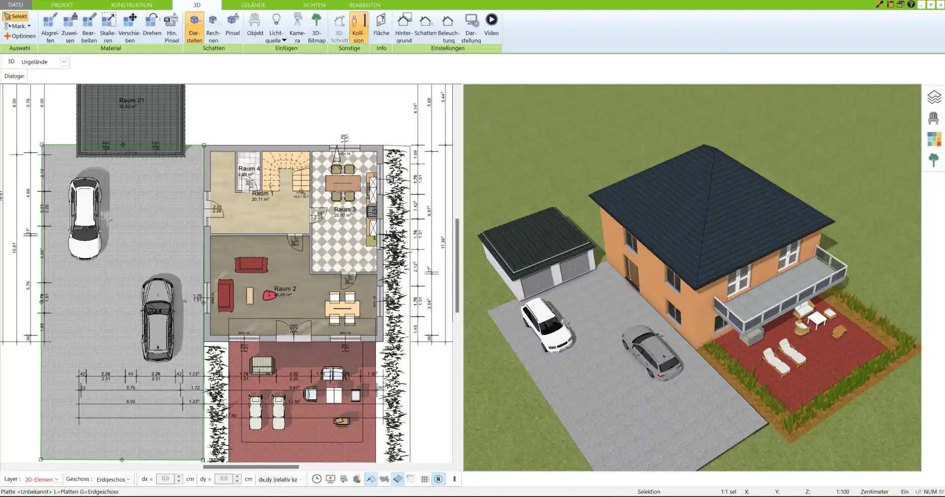 Virtueller Rundgang durch das mobile Haus in der Immocado-Software