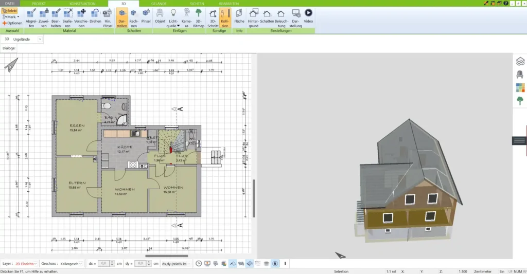 Visualisierung eines Strohhaus-Grundrisses – erstellt mit der Immocado 3D-Architekt Software