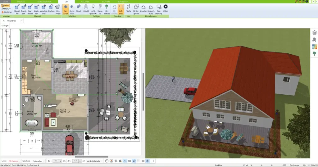 Visualisierung eines autarken Hauses in der Planungsphase – erstellt mit der 3D-Architekt-Software von Immocado