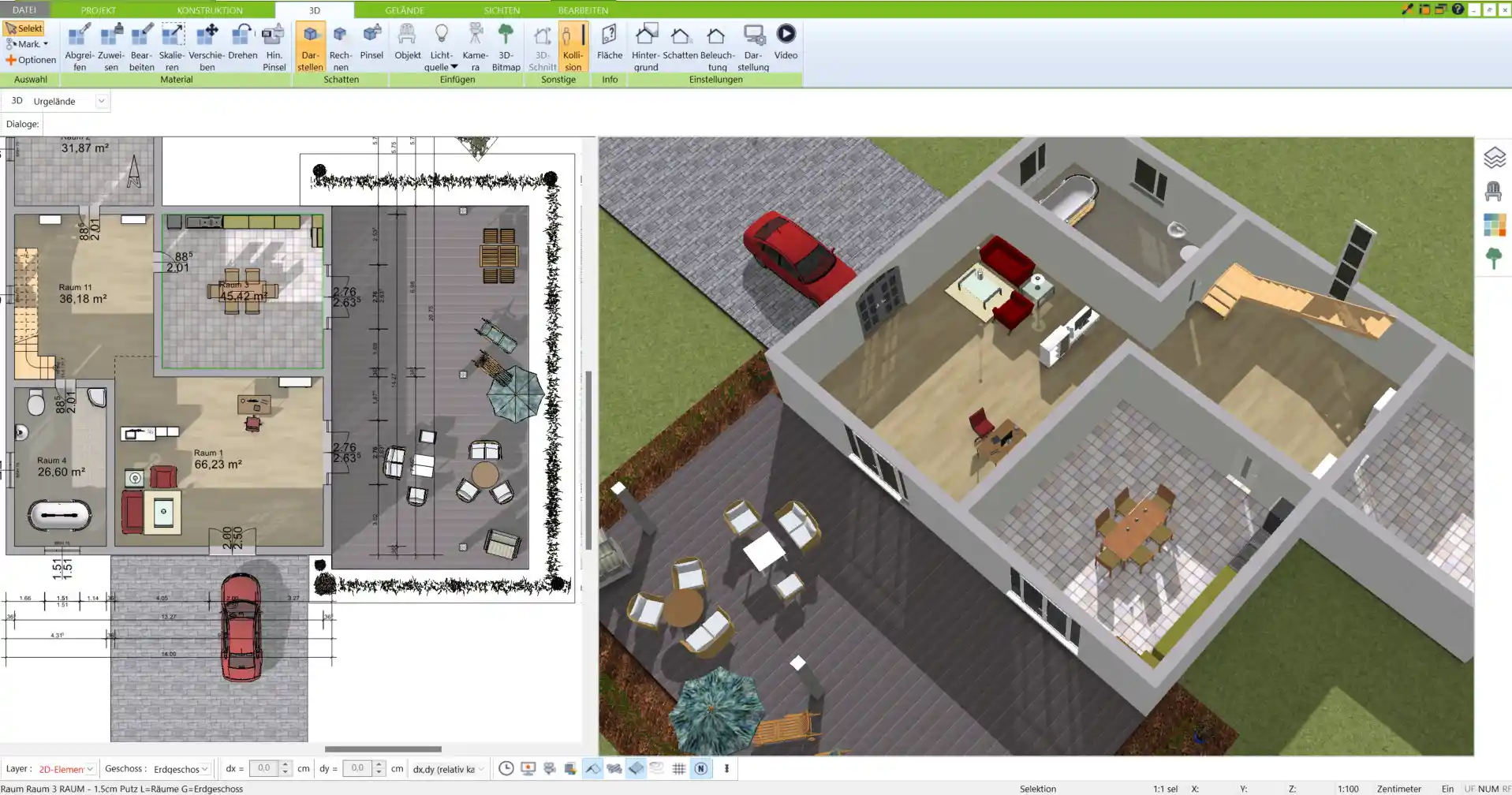 Visualisierung eines offenen Loft-Grundrisses mit dem 3D Architekt von Immocado