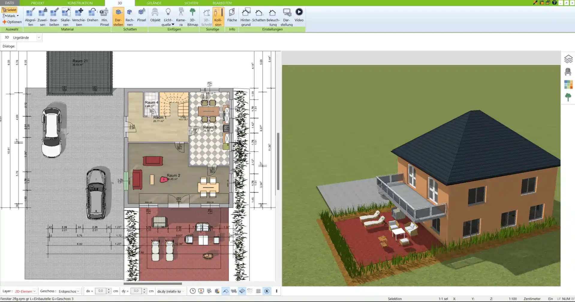 Wohnraumerweiterung Visualisierung eines Balkons als zusätzlicher Lebensraum mit dem 3D-Architekt von Immocado