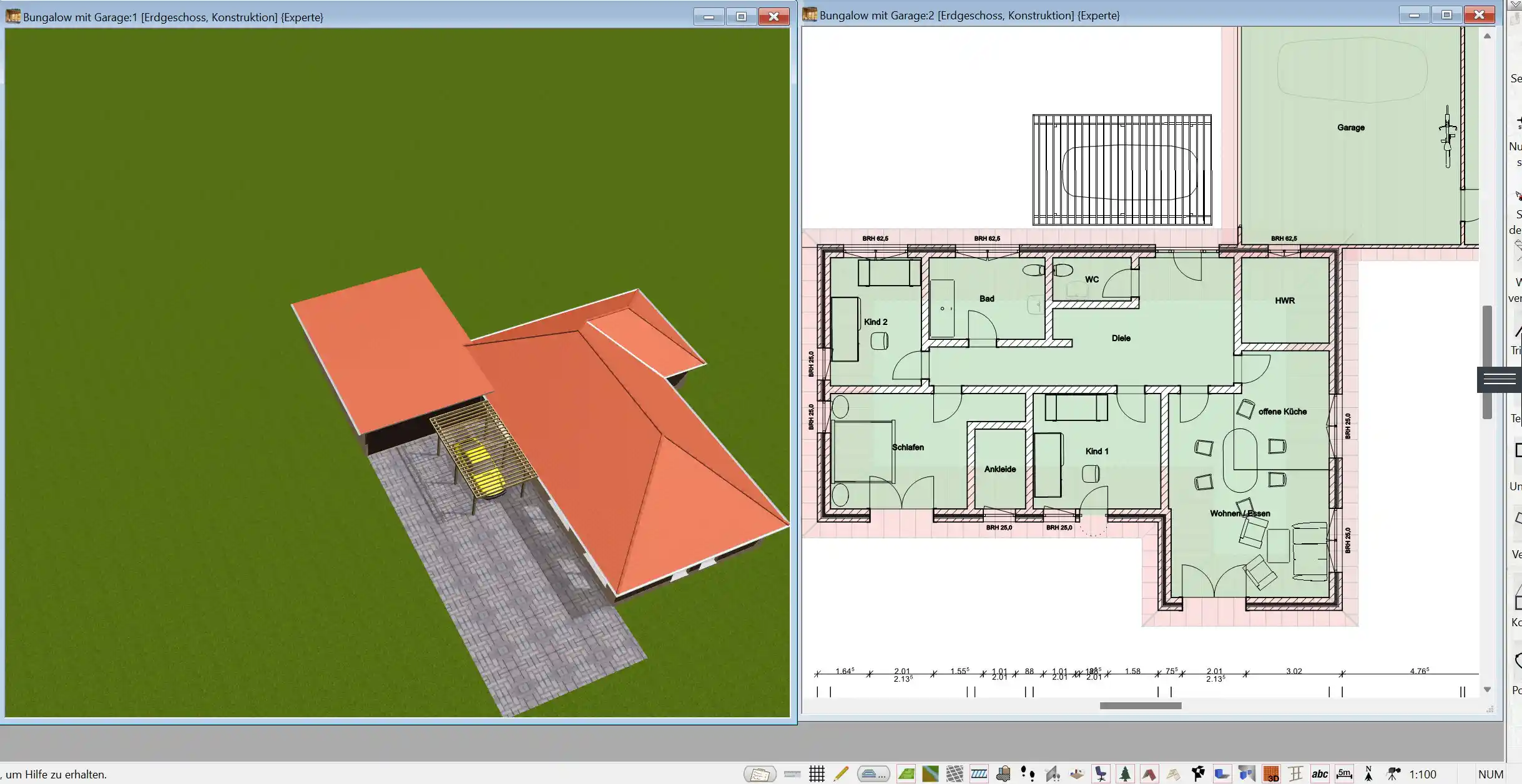 3D-Visualisierung eines modernen Bungalows – erstellt mit dem 3D Architekt von Immocado