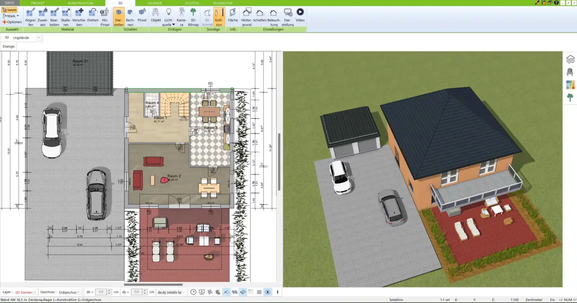 Beispiel-Grundriss eines klassischen Landhauses – professionell erstellt mit der 3D-Architekt-Software von Immocado