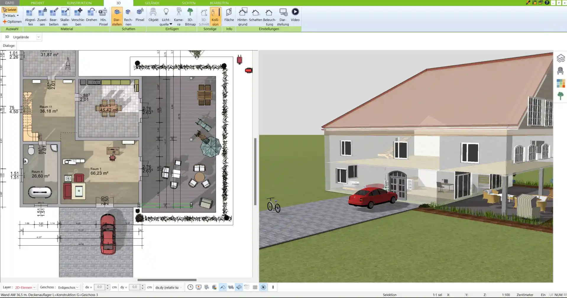 Beispiel eines barrierefreien Wohnzimmers – erstellt mit der Immocado 3D-Architekt-Software