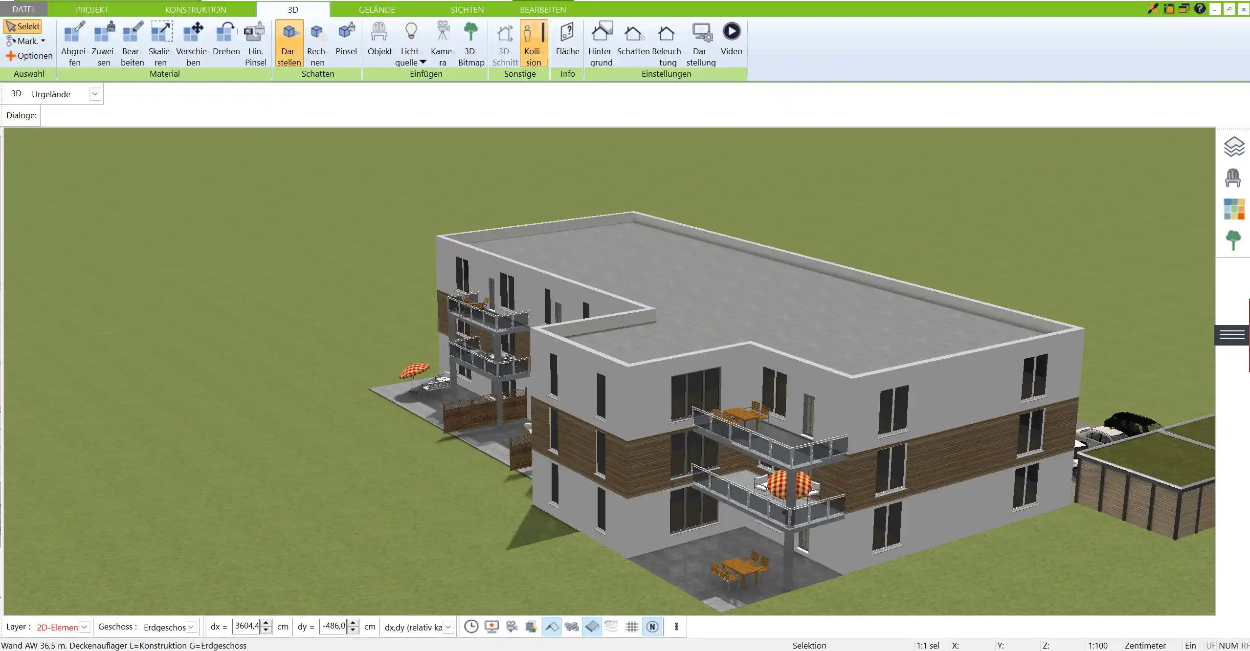 Das Dachdesign dieses Grundrisses wurde in der 3D-Architekt-Software entwickelt, um optimale Flächen für Solarmodule zu bieten