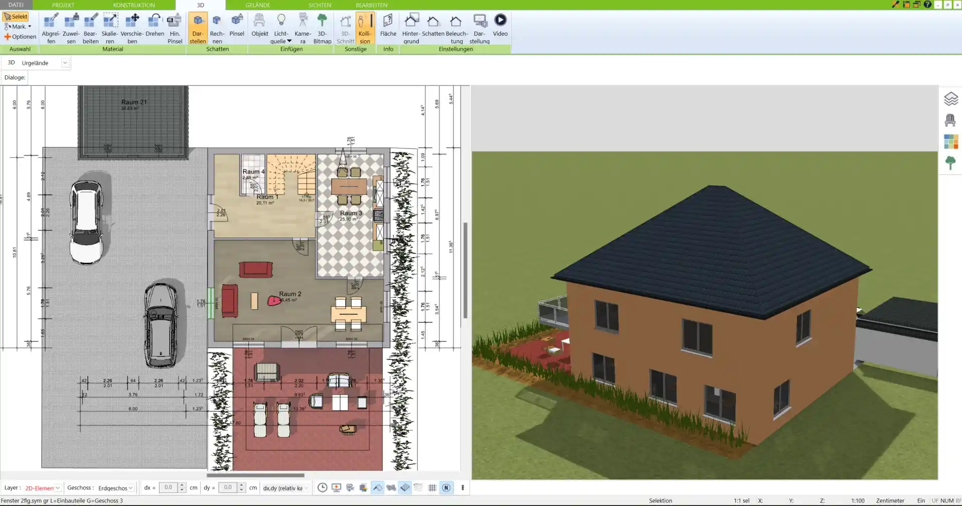 Grundrissentwurf eines Fachwerkhauses – erstellt mit der 3D-Architekt-Software von Immocado