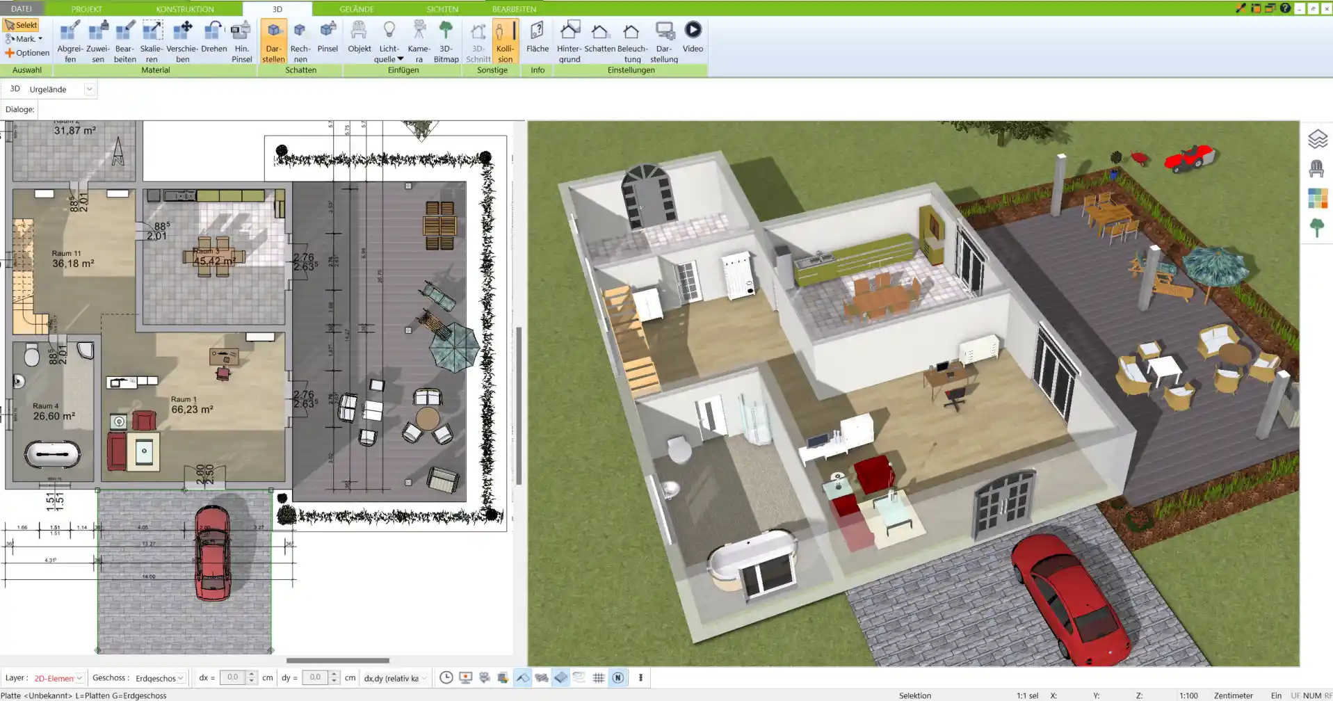 Individuelle Gestaltung Beispiel für ein Atrium im Bungalow – visualisiert mit dem 3D Architekt