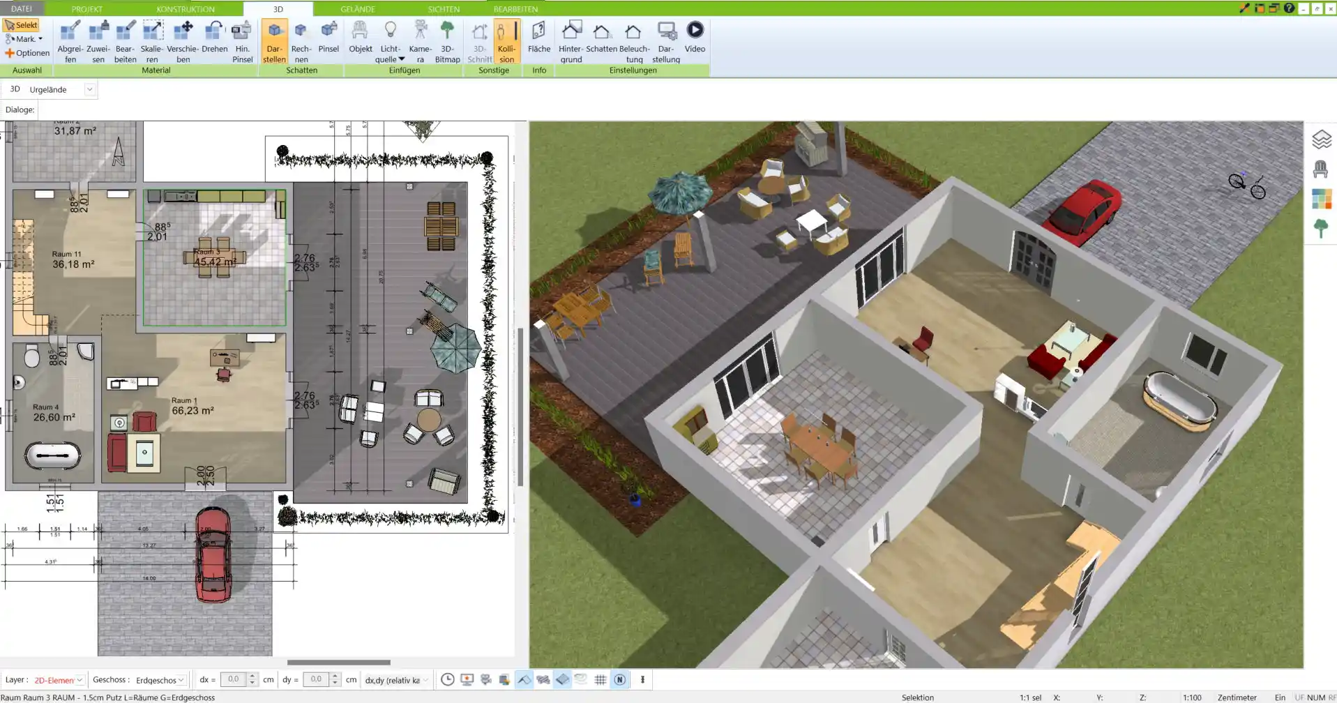 Maßgeschneiderte Planung von offenen Wohnbereichen und funktionalen Raumlösungen mit der 3D Architekt-Software