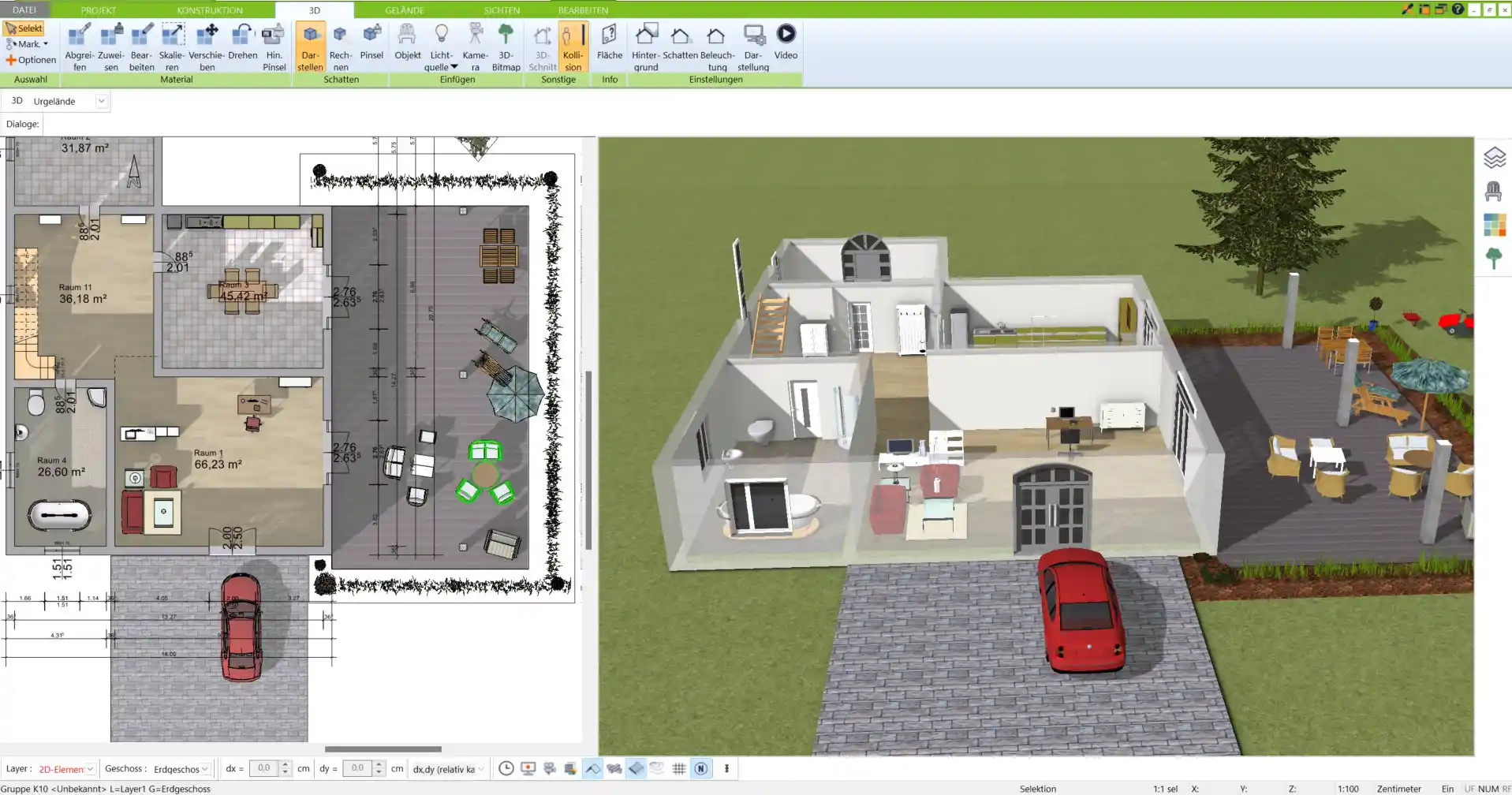 Moderne Interpretation eines traditionellen Friesenhauses Grundrissgestaltung und Möblierung in 3D, erstellt mit Immocado