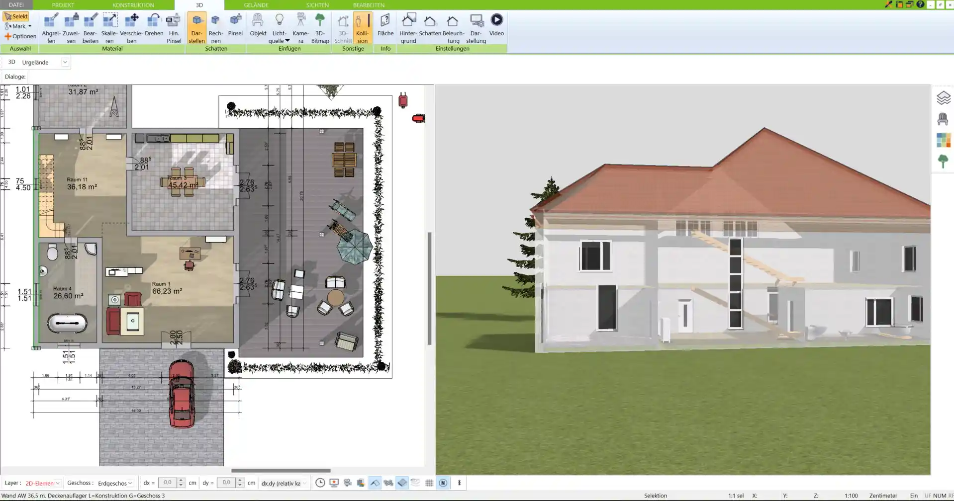 Professionell gestalteter Fertighaus-Grundriss Erstellt mit der 3D-Architekt-Software von Immocado