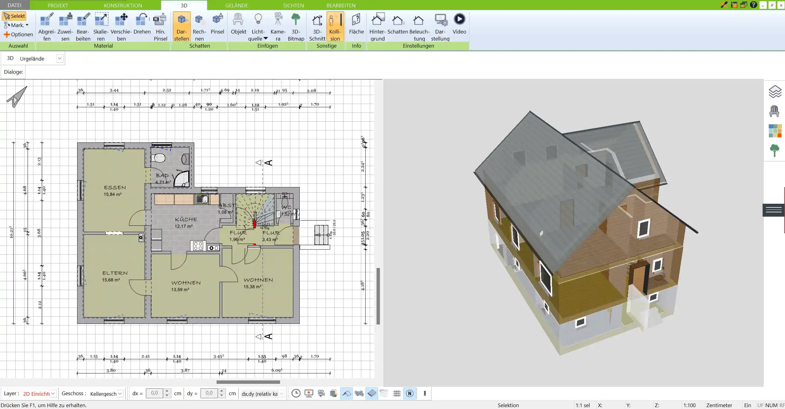 Realistische 3D-Visualisierung eines Schwedenhaus-Grundrisses – erstellt mit dem 3D-Architekt von Immocado