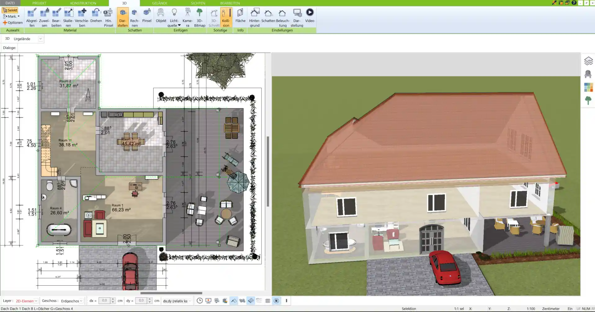 Virtuelle Planung eines Friesenhaus-Grundrisses mit dem 3D Architekt von Immocado – gemütliches Wohnkonzept im Erdgeschoss