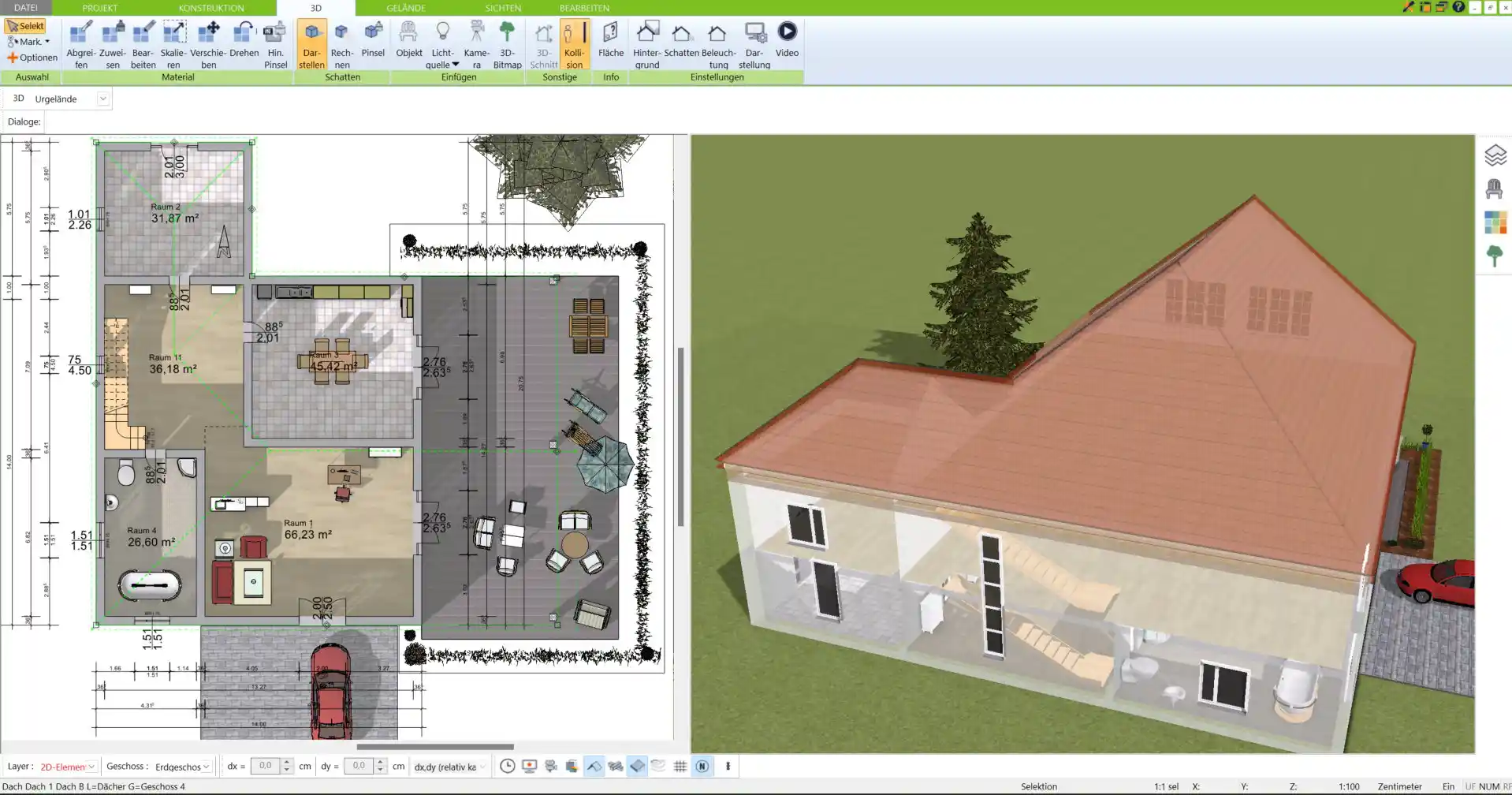 3D-Ansicht eines Tresorraums mit sichtbarer Wandstärke und Tresortür, erstellt mit dem 3D Architekt von Immocado