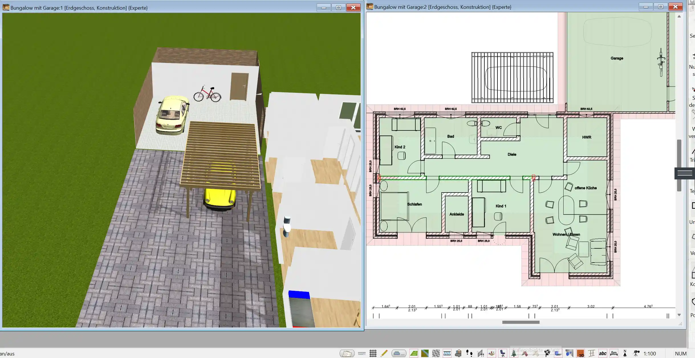 Detaillierte Visualisierung eines symmetrischen Doppelhauses Professionell geplant mit der Immocado-Software