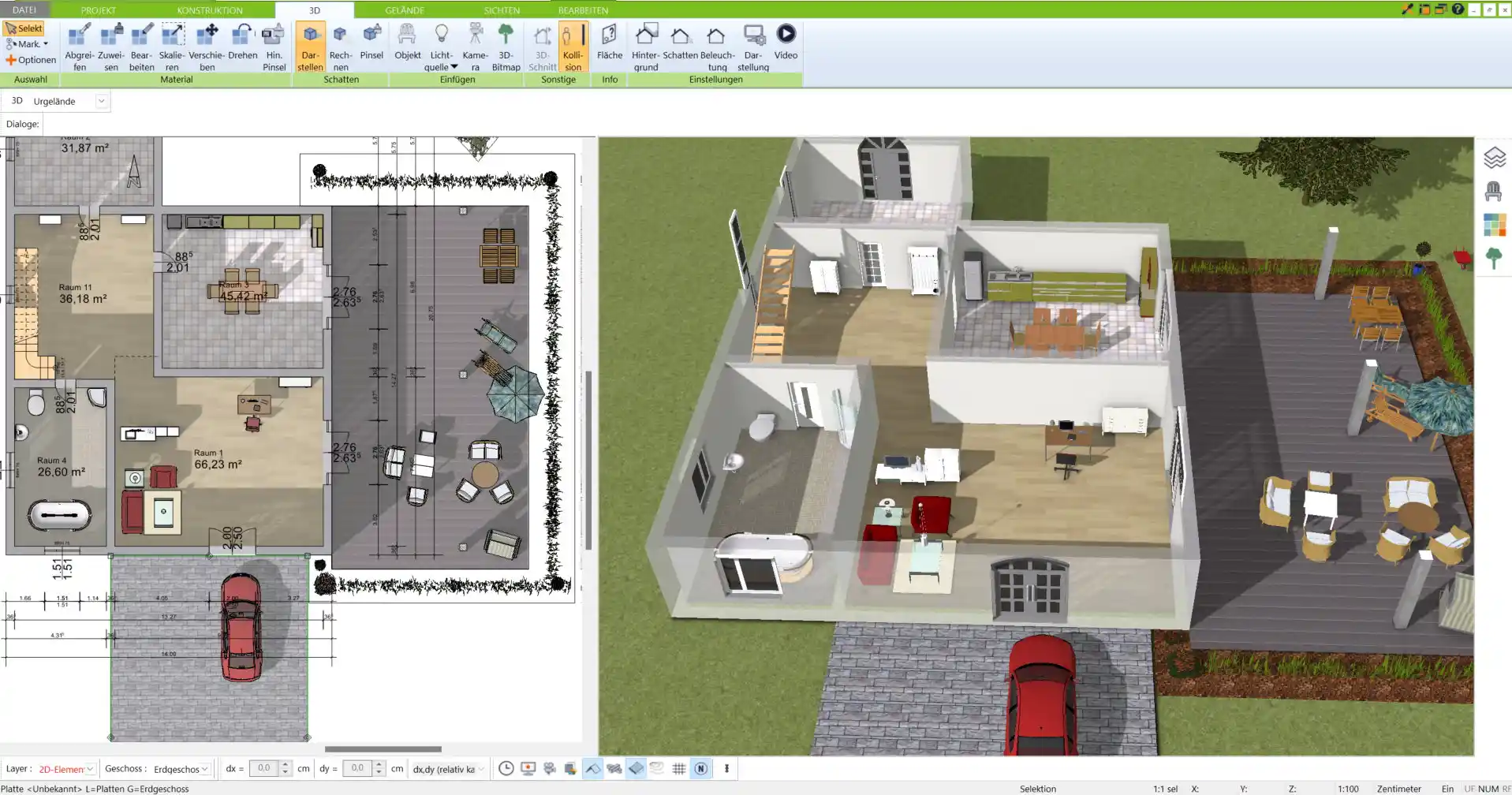 Endgültiger Projektüberblick – Die fertige Innenraumplanung zeigt den gesamten Indoor-Garten im detailreichen 3D-Modell