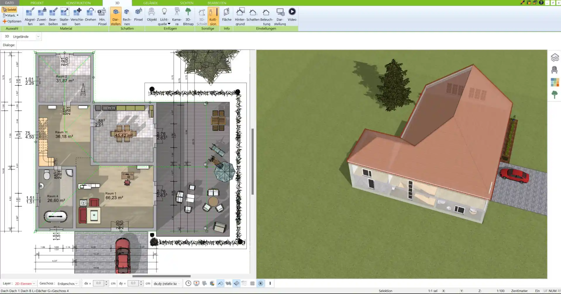 Erster Grundrissentwurf in der Planungssoftware – hier werden die Räume noch grob angelegt