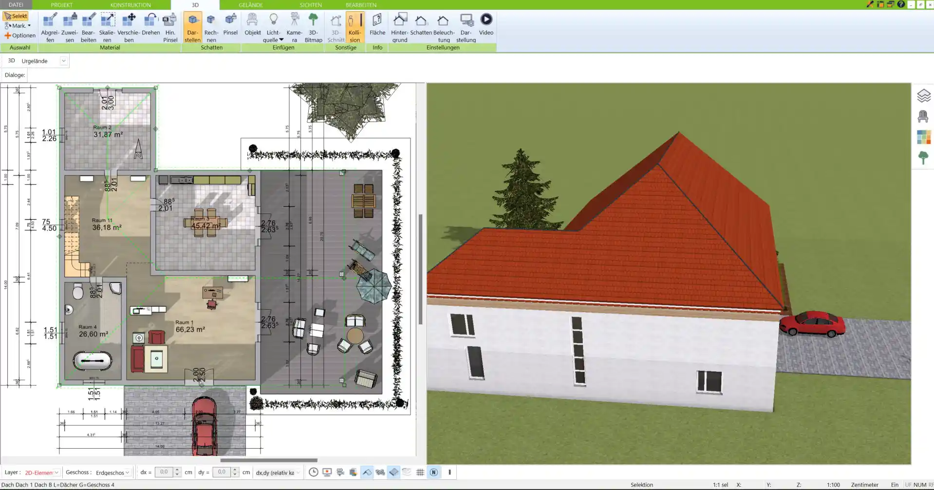 Erweiterung eines Modulhauses durch zusätzliche Module Planung dargestellt in der 3D-Architekt-Software von Immocado.