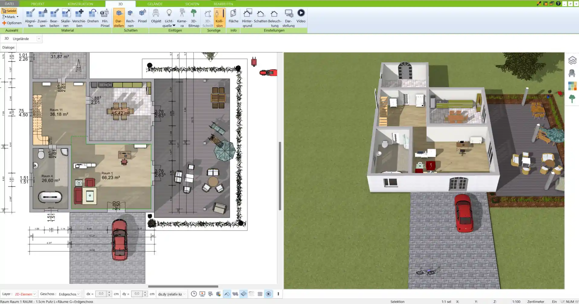 Tiny House Grundriss in der 3D-Ansicht